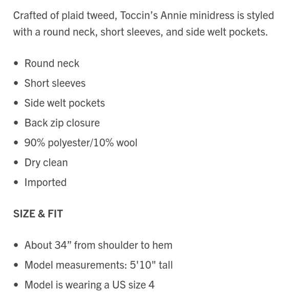 TOCCIN Annie Plaid Tweed Mini Dress NWT - Picture 9 of 14